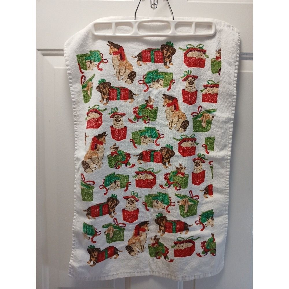 St. Nicholas Square Christmas Dog Hand Towel Festive Puppy Holiday Kitchen Towel